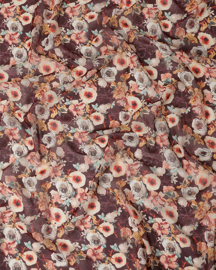 Plum Purple Printed Cotton Voile Fabric 110cm
