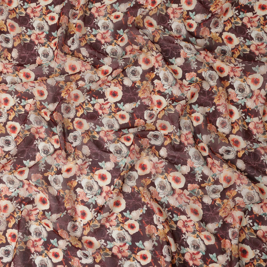 Plum Purple Printed Cotton Voile Fabric 110cm