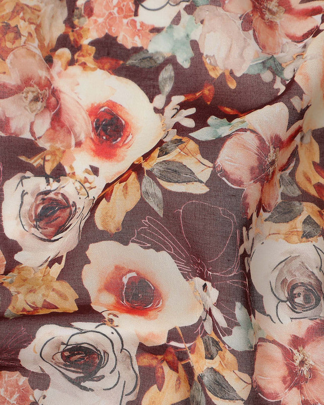 Plum Purple Printed Cotton Voile Fabric 110cm