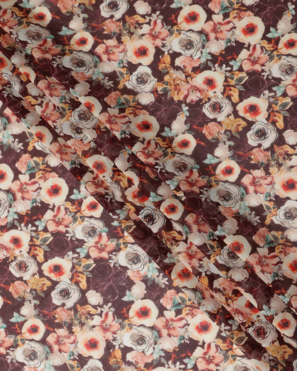 Plum Purple Printed Cotton Voile Fabric 110cm