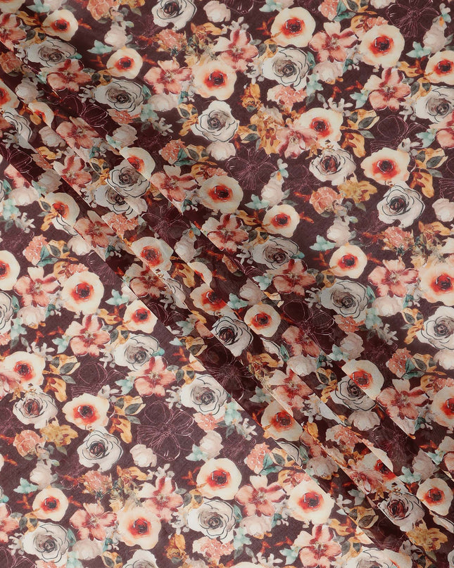 Plum Purple Printed Cotton Voile Fabric 110cm