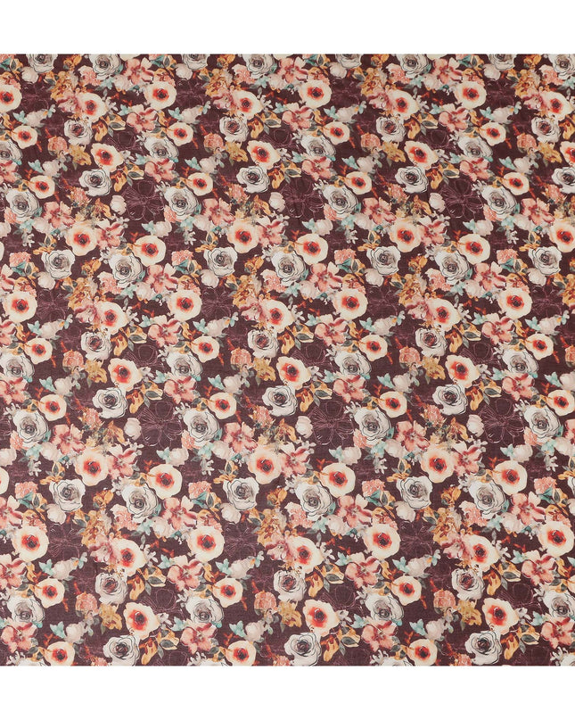 Plum Purple Printed Cotton Voile Fabric 110cm
