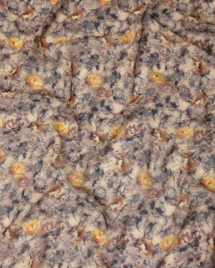 Taupe Beige Printed Cotton Voile Fabric 110cm