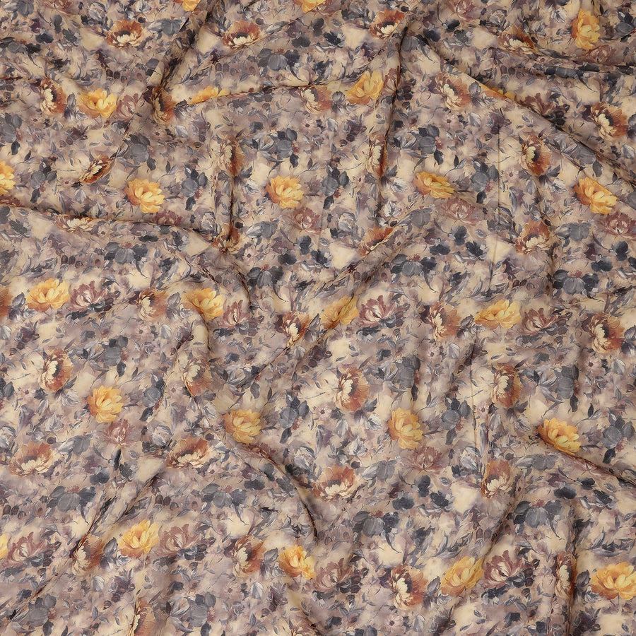 Taupe Beige Printed Cotton Voile Fabric 110cm