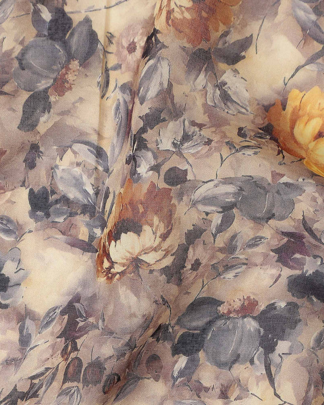 Taupe Beige Printed Cotton Voile Fabric 110cm