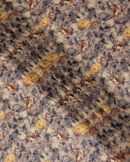 Taupe Beige Printed Cotton Voile Fabric 110cm