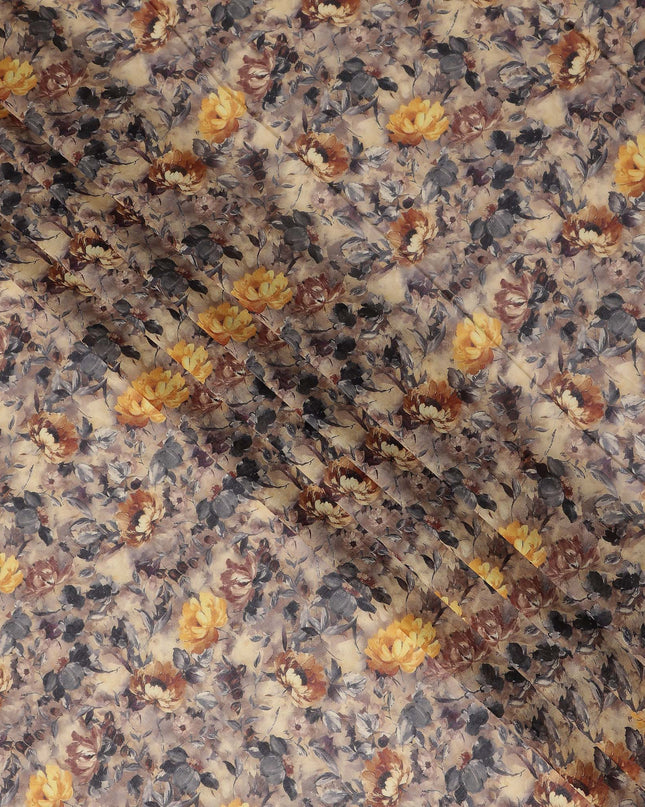 Taupe Beige Printed Cotton Voile Fabric 110cm