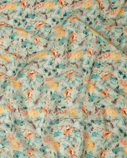 Mint Green Printed Cotton Voile Fabric 110cm