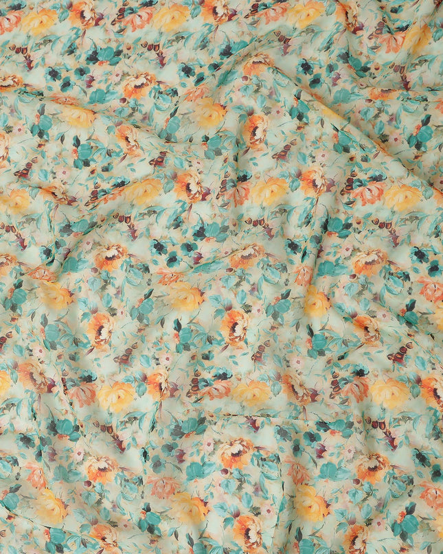 Mint Green Printed Cotton Voile Fabric 110cm
