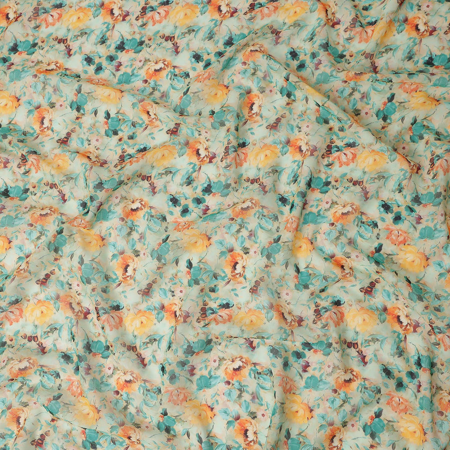 Mint Green Printed Cotton Voile Fabric 110cm