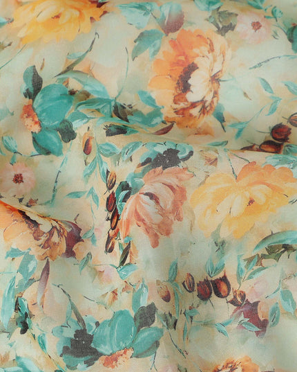 Mint Green Printed Cotton Voile Fabric 110cm