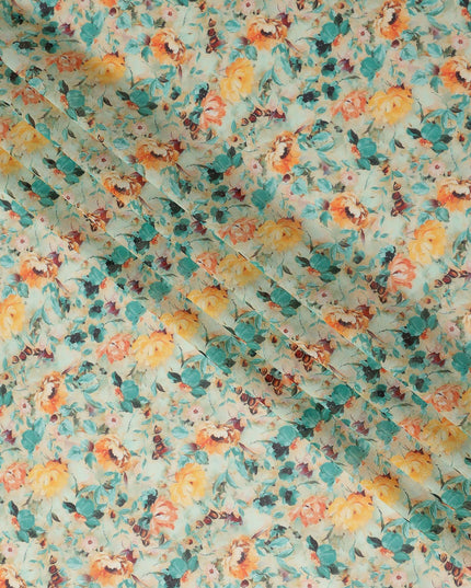 Mint Green Printed Cotton Voile Fabric 110cm