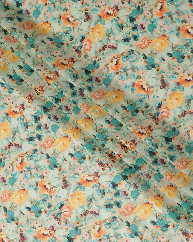 Mint Green Printed Cotton Voile Fabric 110cm