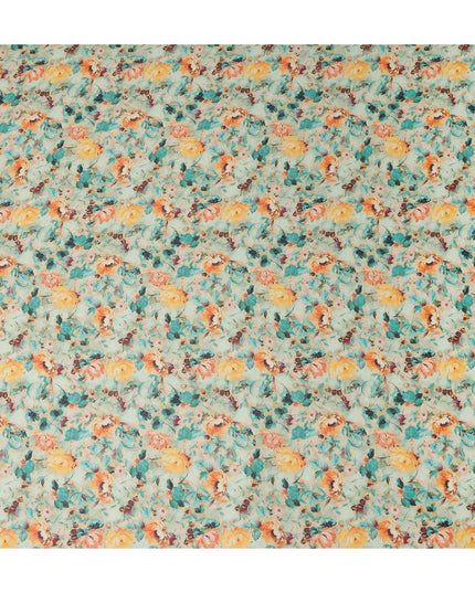 Mint Green Printed Cotton Voile Fabric 110cm