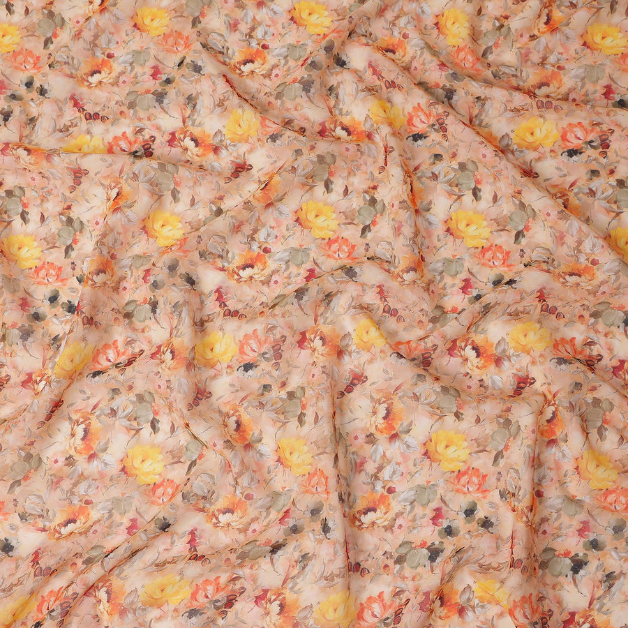 Apricot Beige Floral Pure Cotton Voile 110cm