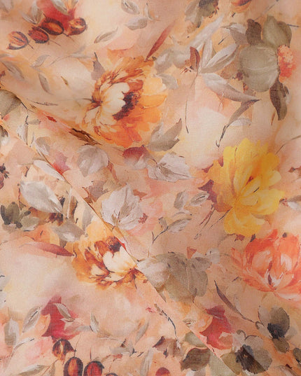 Apricot Beige Floral Pure Cotton Voile 110cm