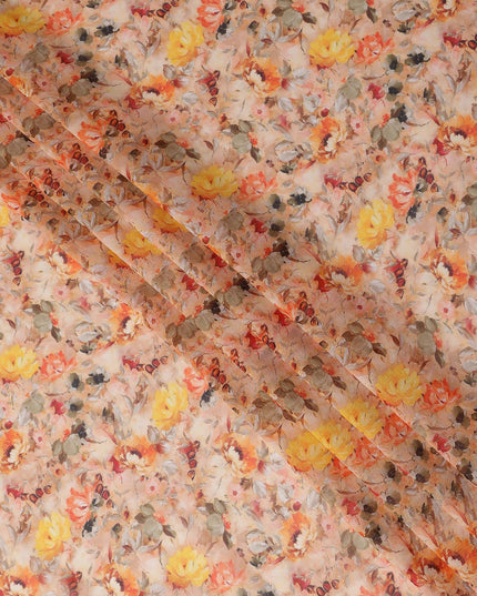 Apricot Beige Floral Pure Cotton Voile 110cm