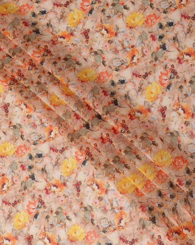 Apricot Beige Floral Pure Cotton Voile 110cm
