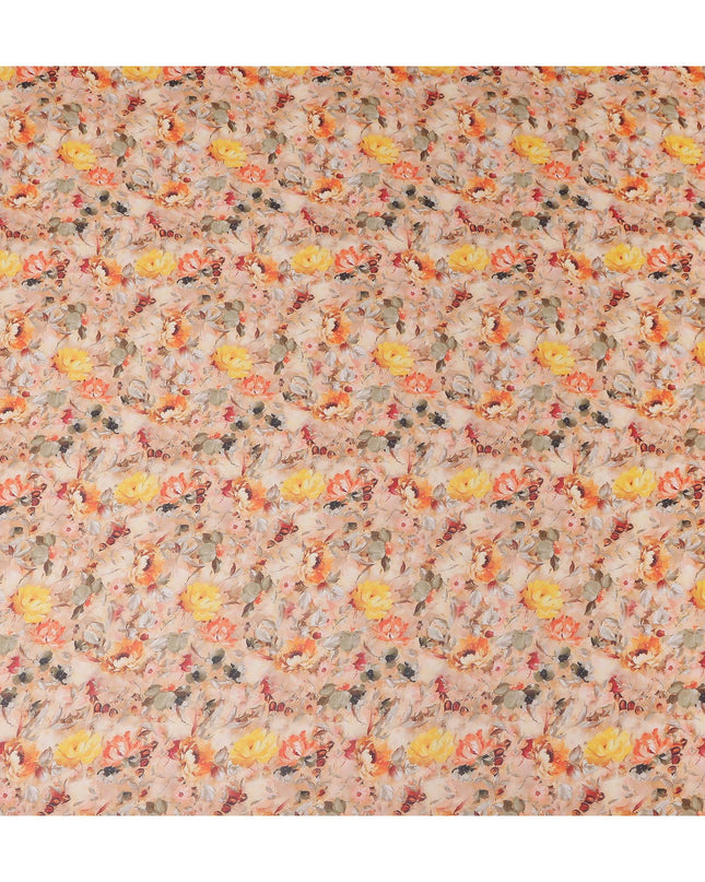 Apricot Beige Floral Pure Cotton Voile 110cm