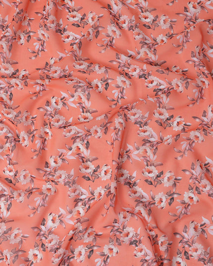 Coral Pink Floral Pure Cotton Voile 110cm