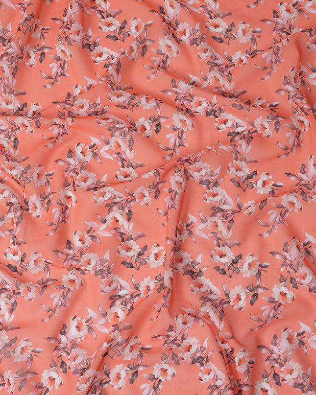 Coral Pink Floral Pure Cotton Voile 110cm