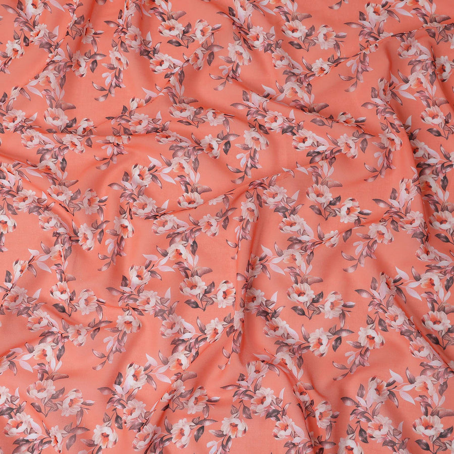 Coral Pink Floral Pure Cotton Voile 110cm