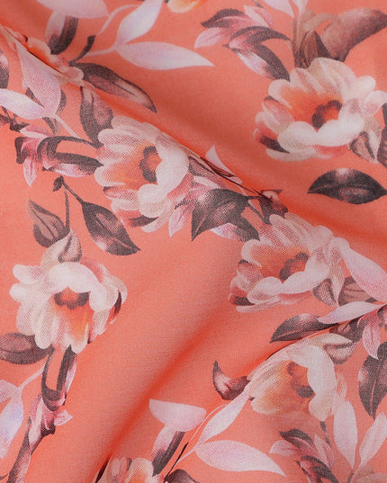 Coral Pink Floral Pure Cotton Voile 110cm