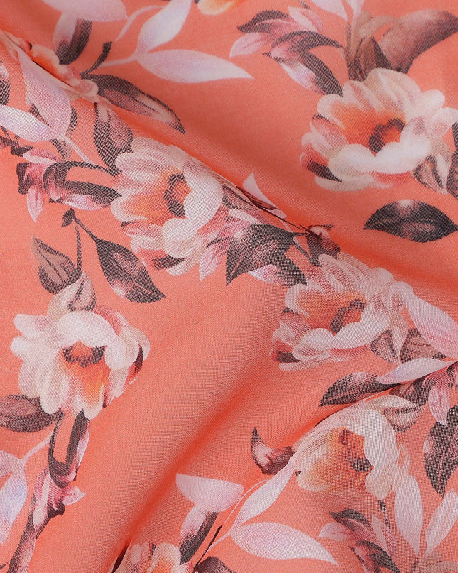 Coral Pink Floral Pure Cotton Voile 110cm