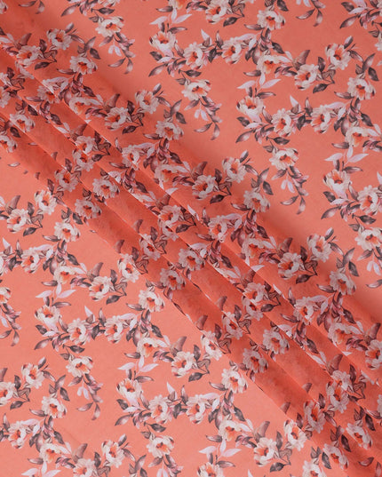 Coral Pink Floral Pure Cotton Voile 110cm