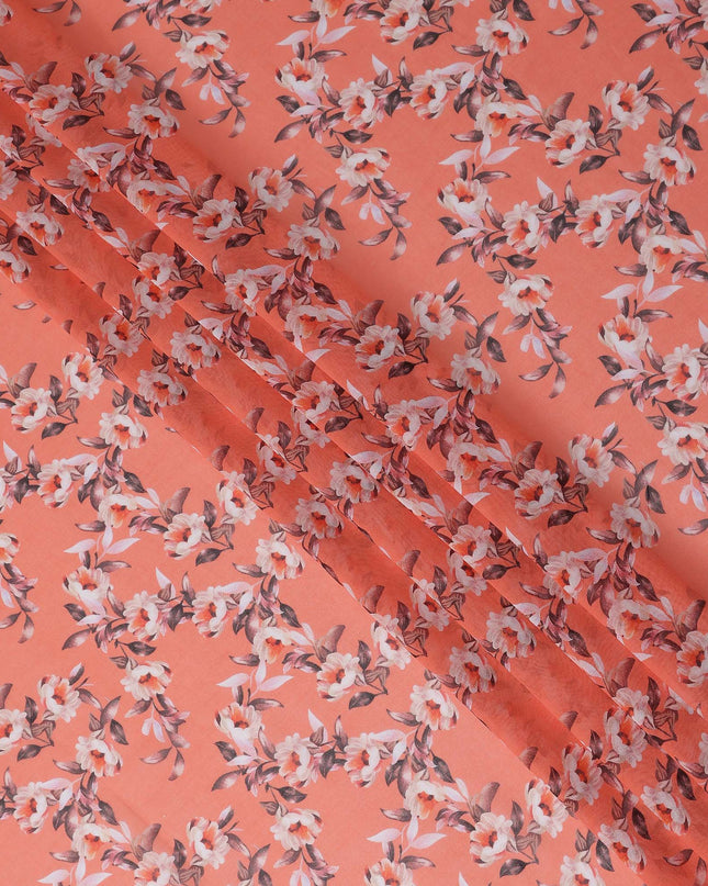 Coral Pink Floral Pure Cotton Voile 110cm