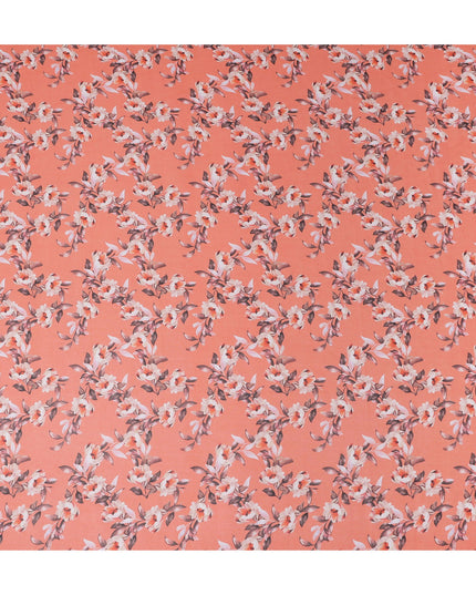 Coral Pink Floral Pure Cotton Voile 110cm