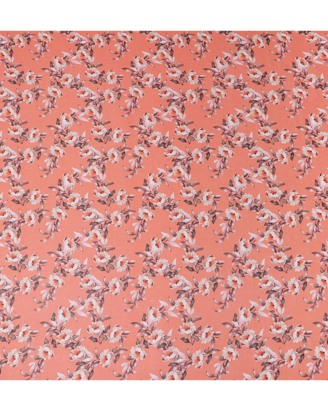Coral Pink Floral Pure Cotton Voile 110cm