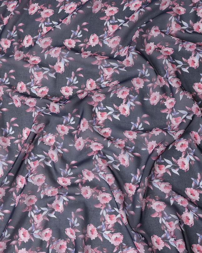Slate Grey Floral Pure Cotton Voile 110cm