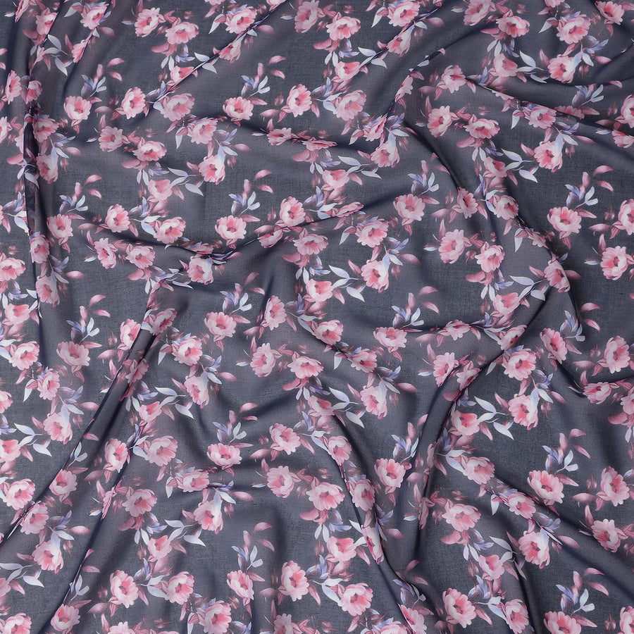 Slate Grey Floral Pure Cotton Voile 110cm