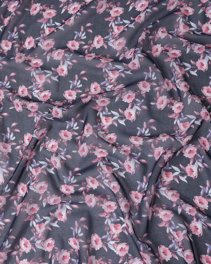 Charcoal Grey Printed Cotton Voile Fabric 110cm