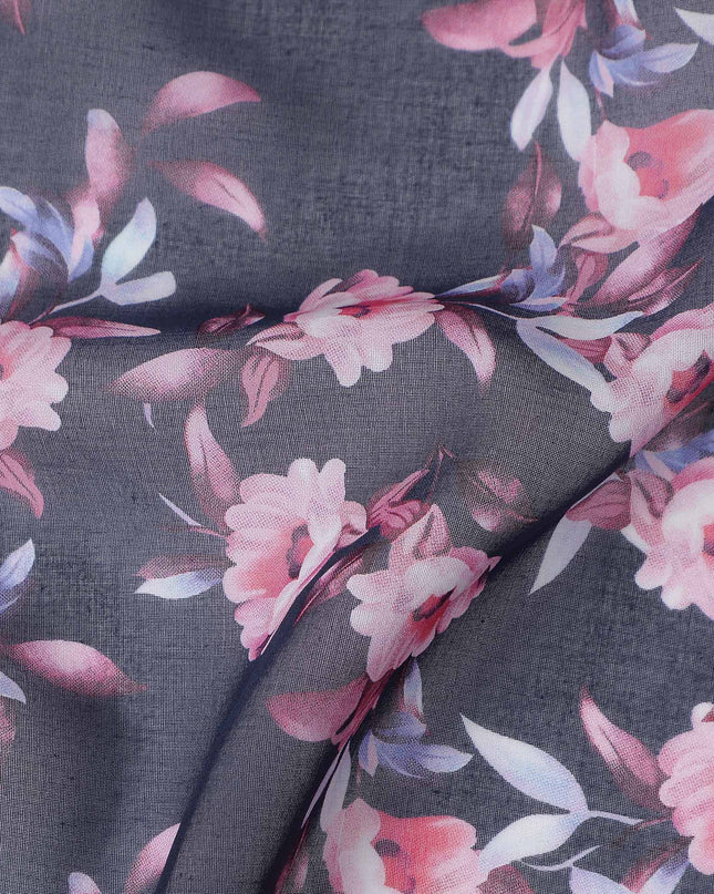 Charcoal Grey Printed Cotton Voile Fabric 110cm