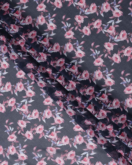 Charcoal Grey Printed Cotton Voile Fabric 110cm