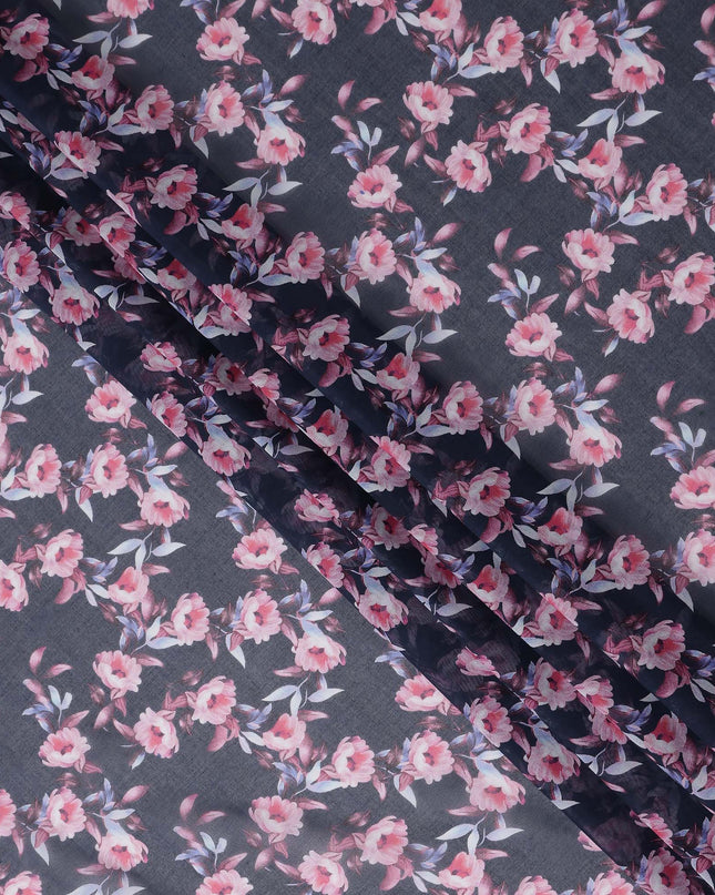 Charcoal Grey Printed Cotton Voile Fabric 110cm