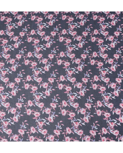 Slate Grey Floral Pure Cotton Voile 110cm