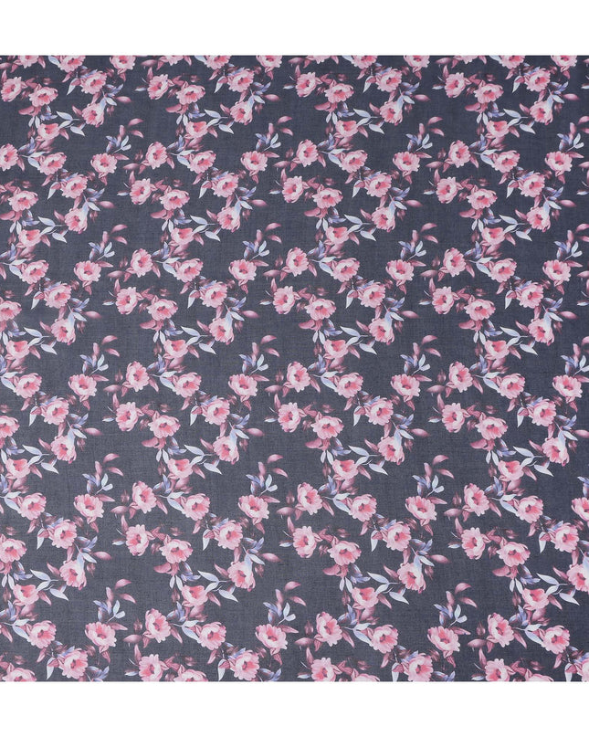 Charcoal Grey Printed Cotton Voile Fabric 110cm