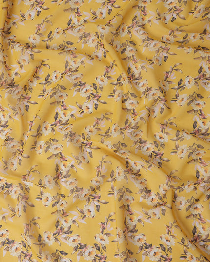 Golden Yellow Printed Cotton Voile Fabric 110cm