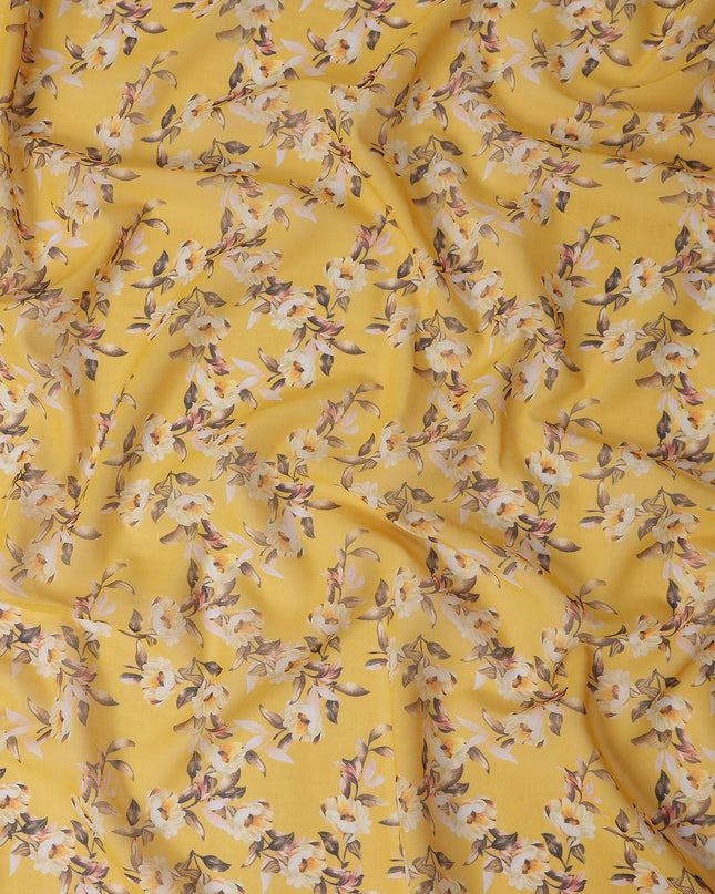 Golden Yellow Printed Cotton Voile Fabric 110cm