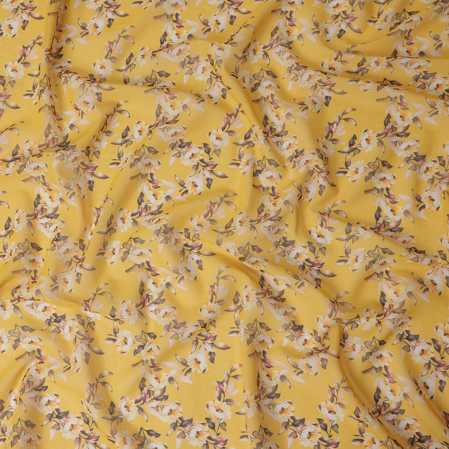Golden Yellow Printed Cotton Voile Fabric 110cm