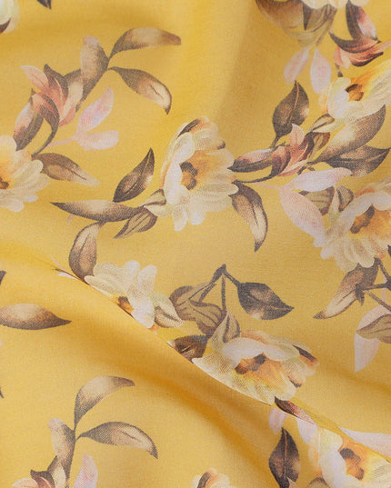 Golden Yellow Printed Cotton Voile Fabric 110cm
