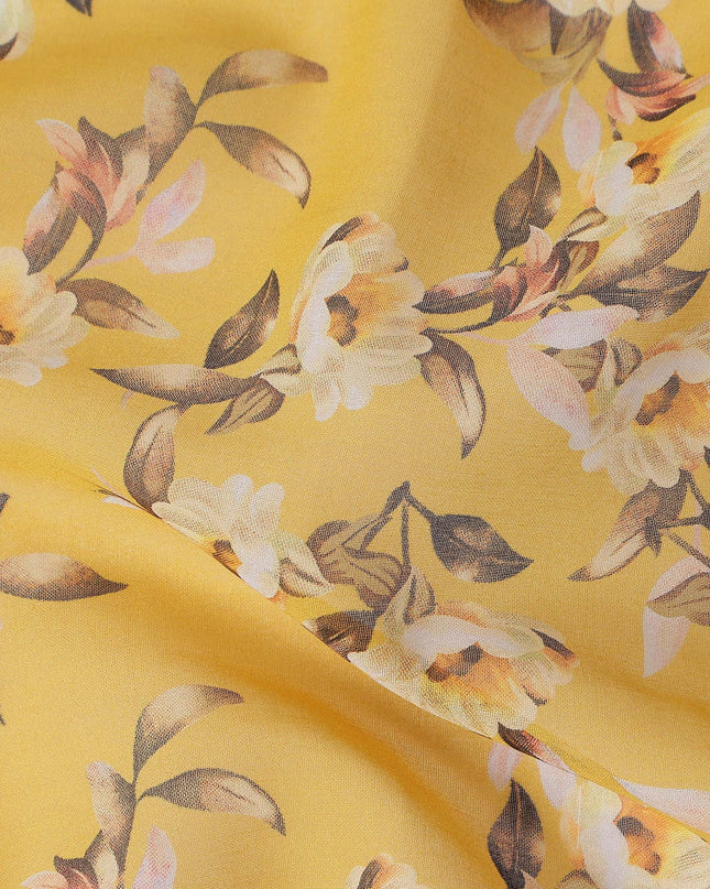 Golden Yellow Printed Cotton Voile Fabric 110cm