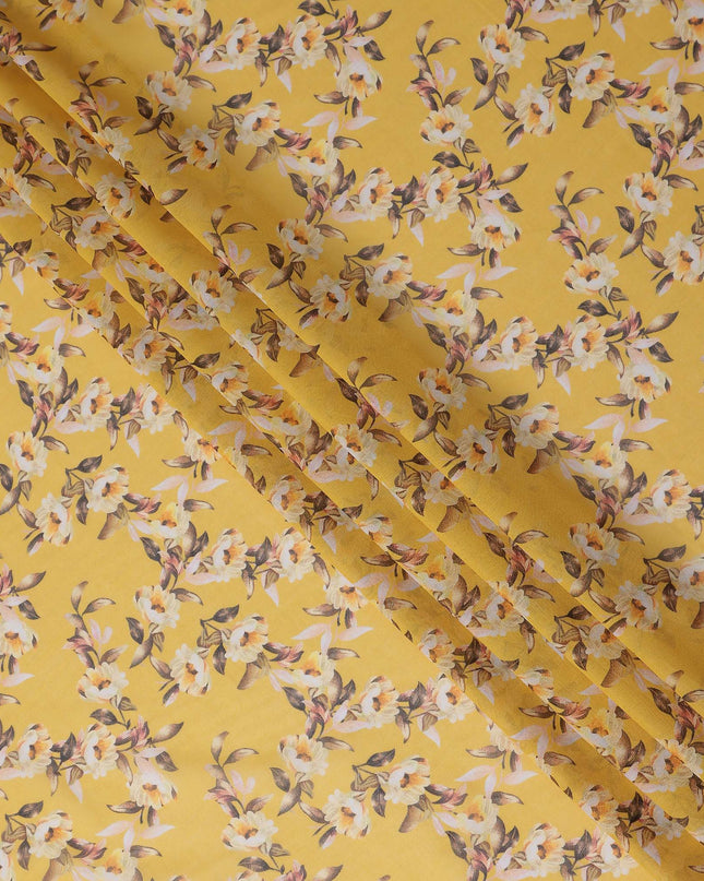 Golden Yellow Printed Cotton Voile Fabric 110cm