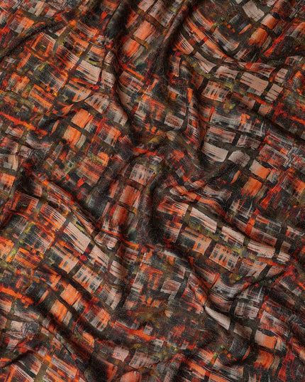 Terracotta Orange Viscose Crepe Printed Fabric 110cm