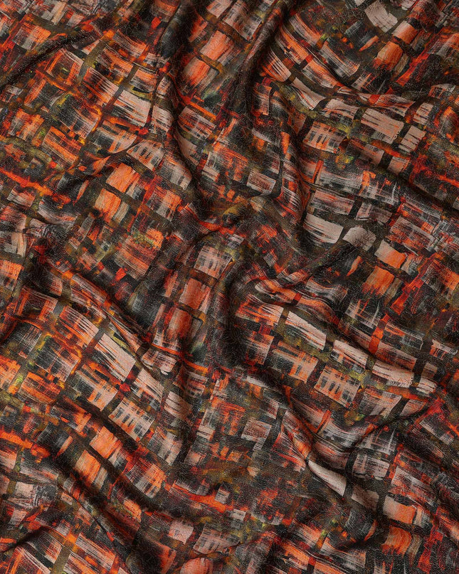 Terracotta Orange Viscose Crepe Printed Fabric 110cm