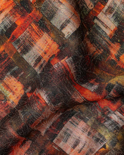 Terracotta Orange Viscose Crepe Printed Fabric 110cm