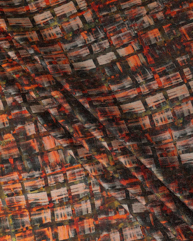 Terracotta Orange Viscose Crepe Printed Fabric 110cm